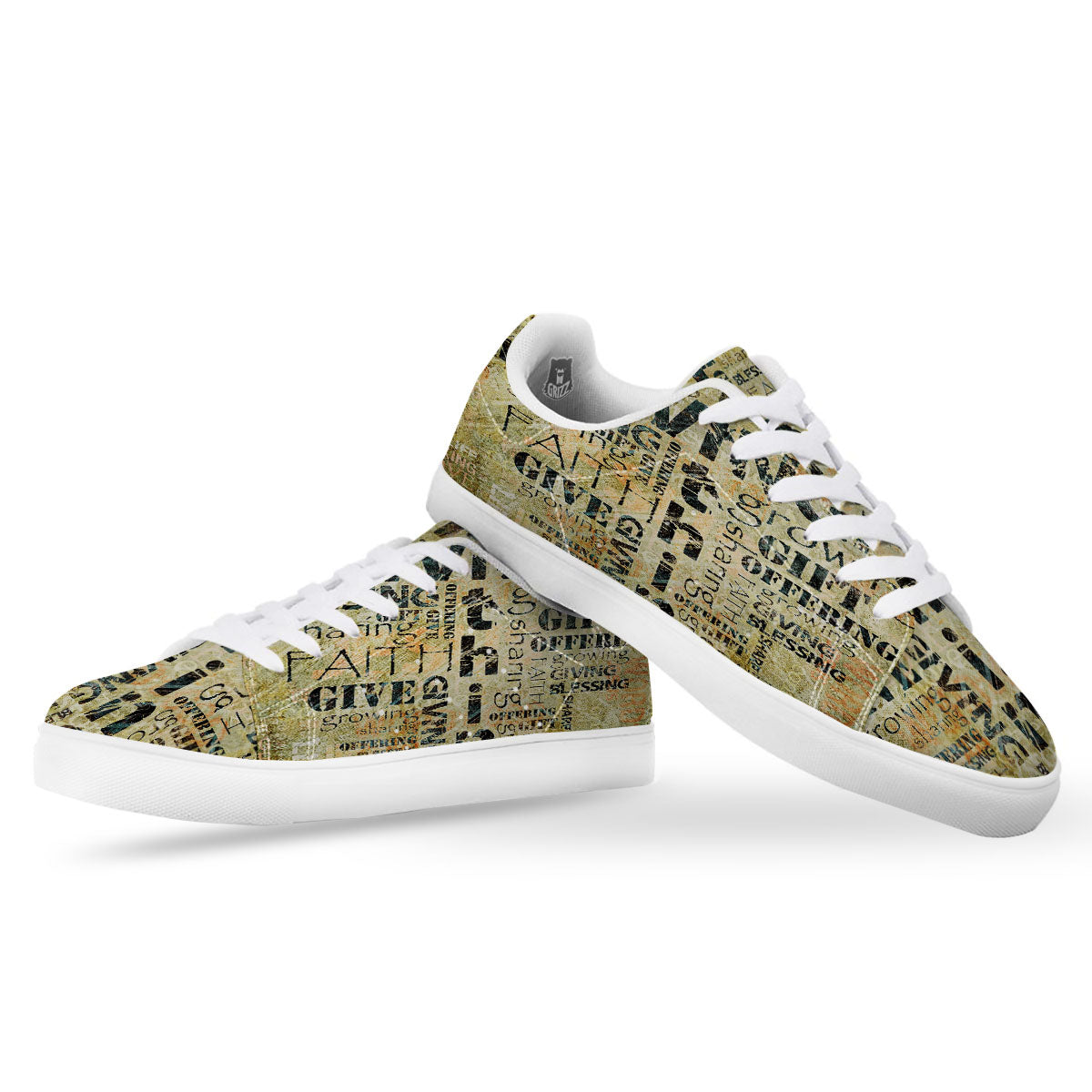 Religious Words Tithing And Giving Print White Low Top Sneakers-grizzshop