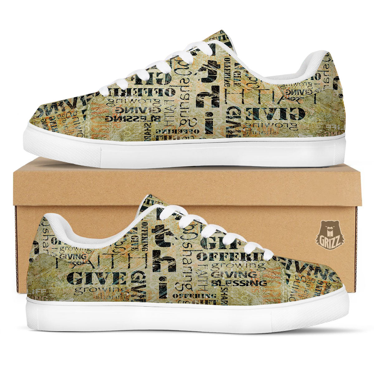 Religious Words Tithing And Giving Print White Low Top Sneakers-grizzshop