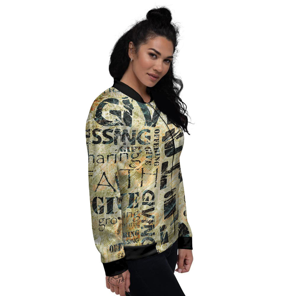Religious Words Tithing And Giving Print Women's Bomber Jacket-grizzshop
