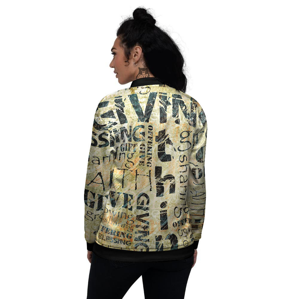 Religious Words Tithing And Giving Print Women's Bomber Jacket-grizzshop