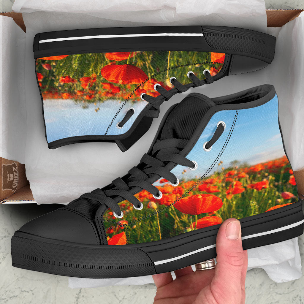Remembrance Poppy Day Print Black High Top Shoes-grizzshop