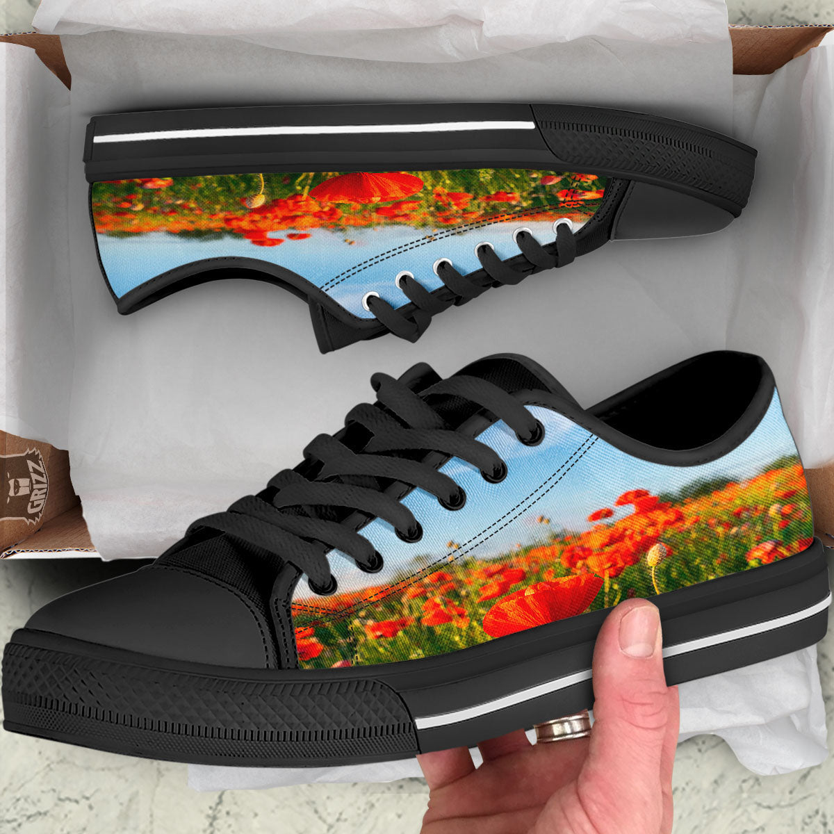 Remembrance Poppy Day Print Black Low Top Shoes-grizzshop