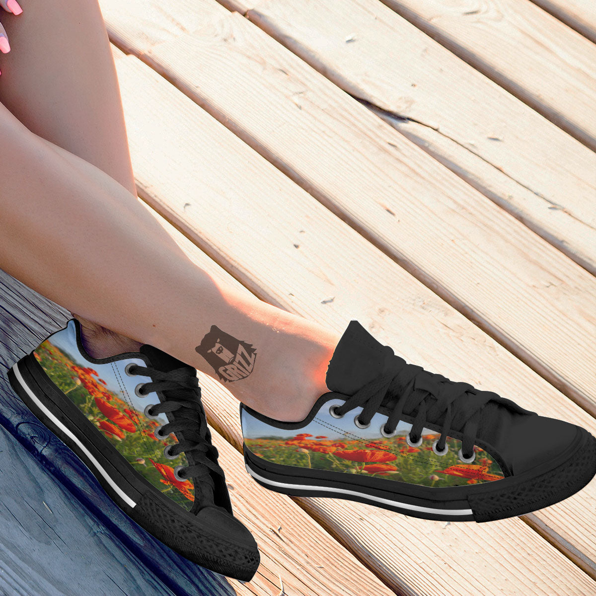 Remembrance Poppy Day Print Black Low Top Shoes-grizzshop