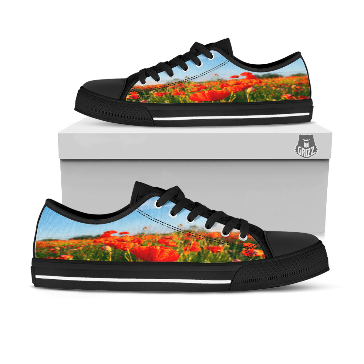 Remembrance Poppy Day Print Black Low Top Shoes-grizzshop