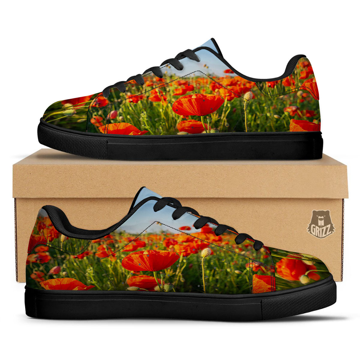 Remembrance Poppy Day Print Black Low Top Sneakers-grizzshop
