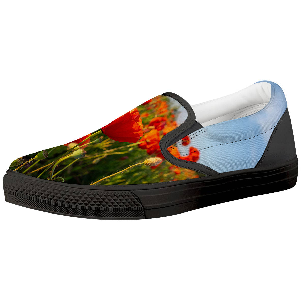 Remembrance Poppy Day Print Black Slip On Shoes-grizzshop