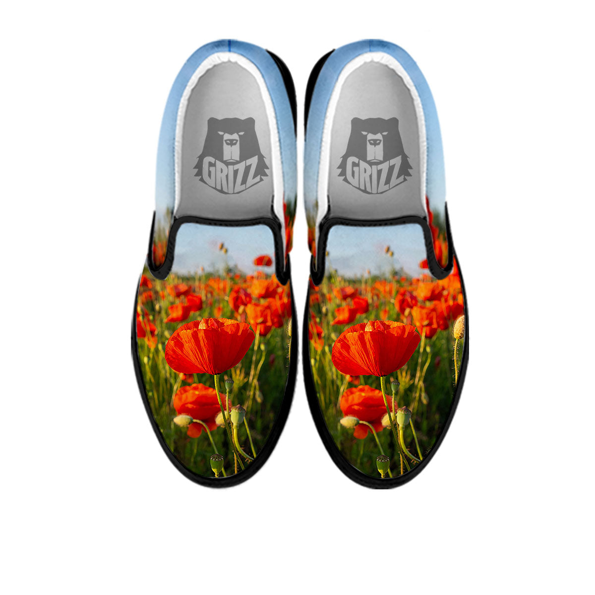 Remembrance Poppy Day Print Black Slip On Shoes-grizzshop