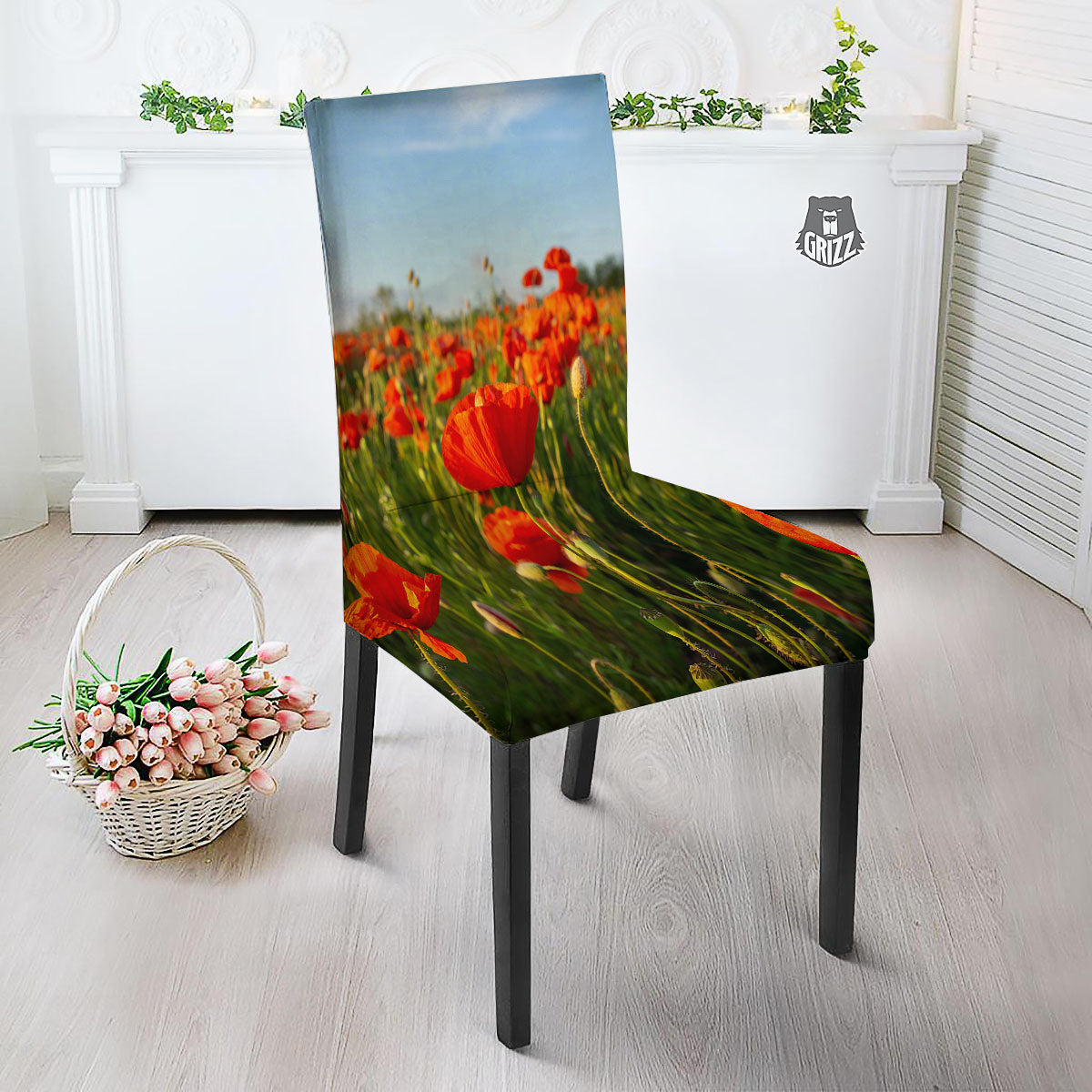 Remembrance Poppy Day Print Dining Chair Slipcover-grizzshop