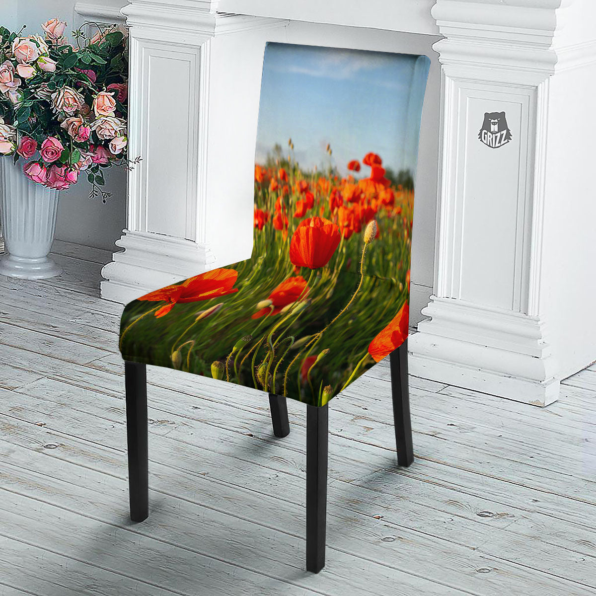 Remembrance Poppy Day Print Dining Chair Slipcover-grizzshop