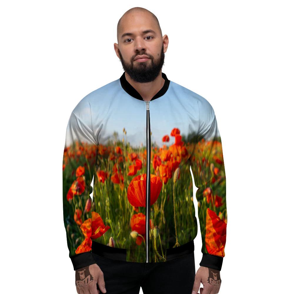 Remembrance Poppy Day Print Men's Bomber Jacket-grizzshop