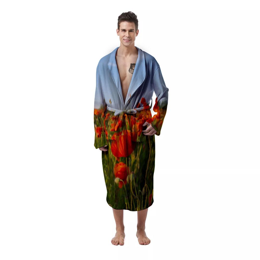 Remembrance Poppy Day Print Men's Robe-grizzshop