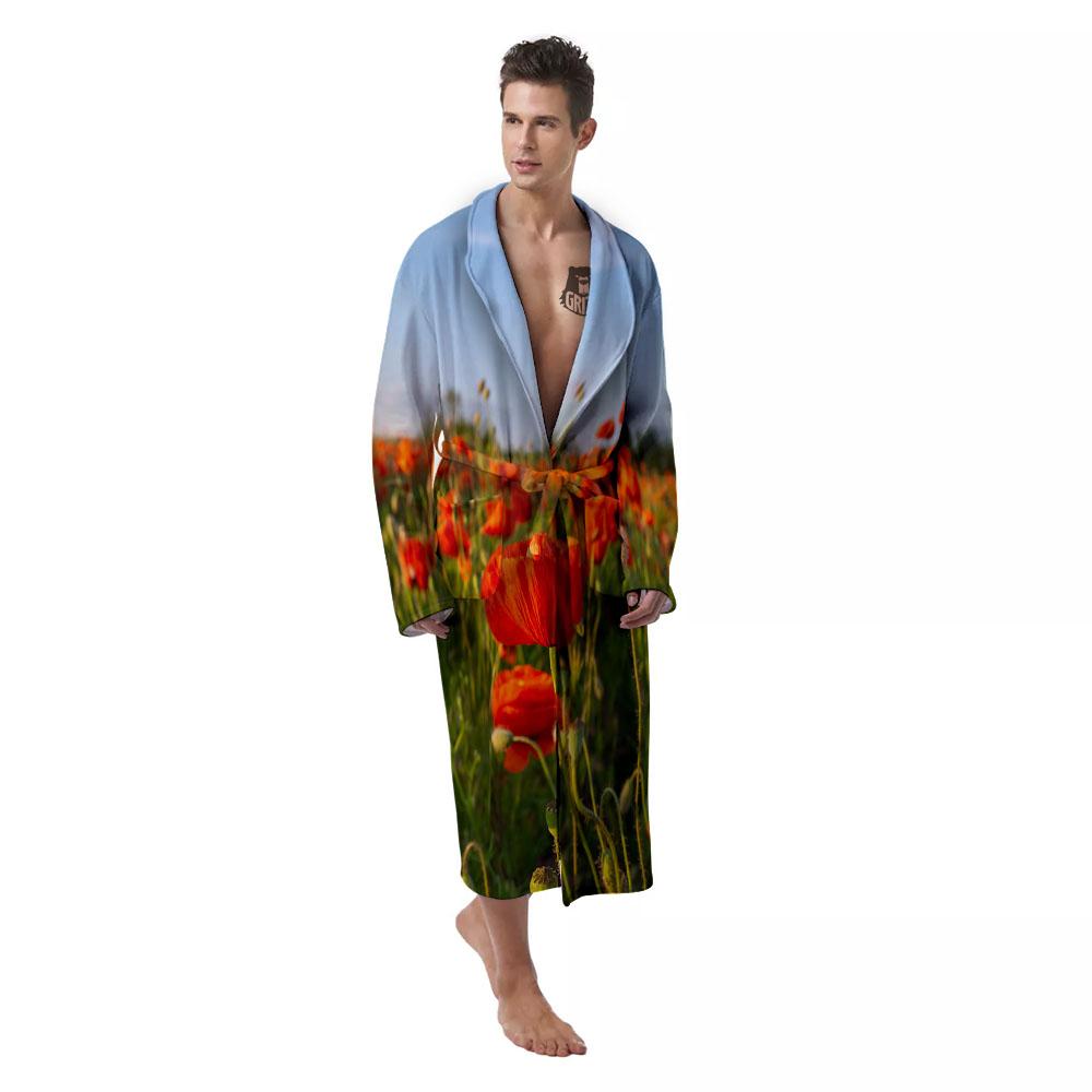 Remembrance Poppy Day Print Men's Robe-grizzshop