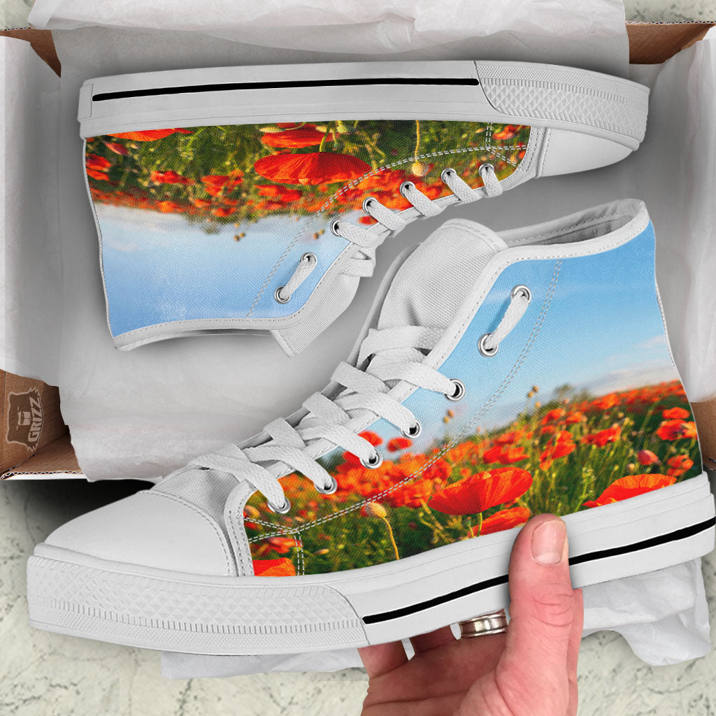 Remembrance Poppy Day Print White High Top Shoes-grizzshop