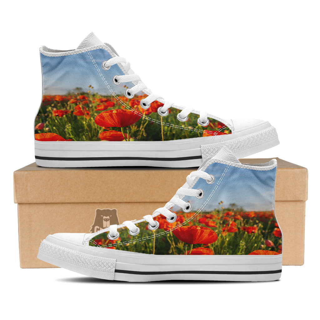 Remembrance Poppy Day Print White High Top Shoes-grizzshop