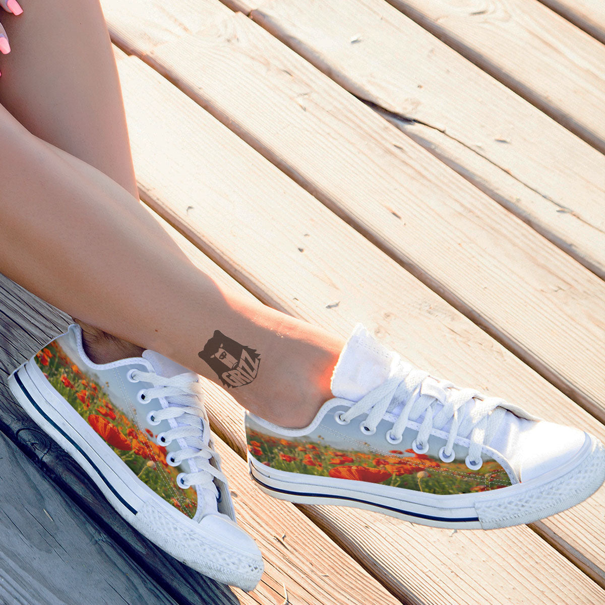 Remembrance Poppy Day Print White Low Top Shoes-grizzshop