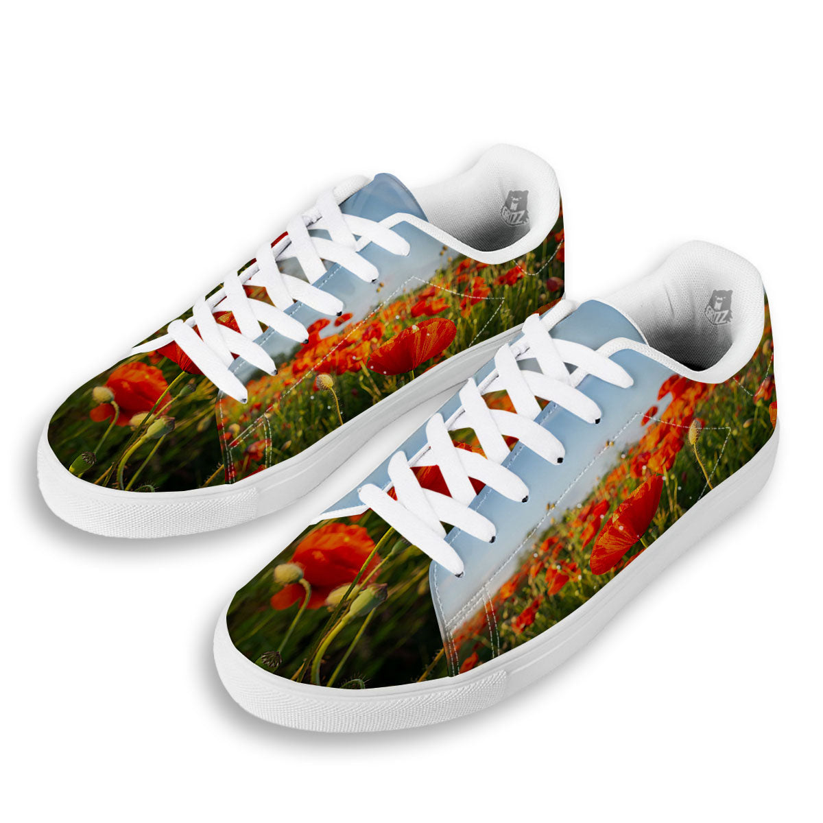 Remembrance Poppy Day Print White Low Top Sneakers-grizzshop