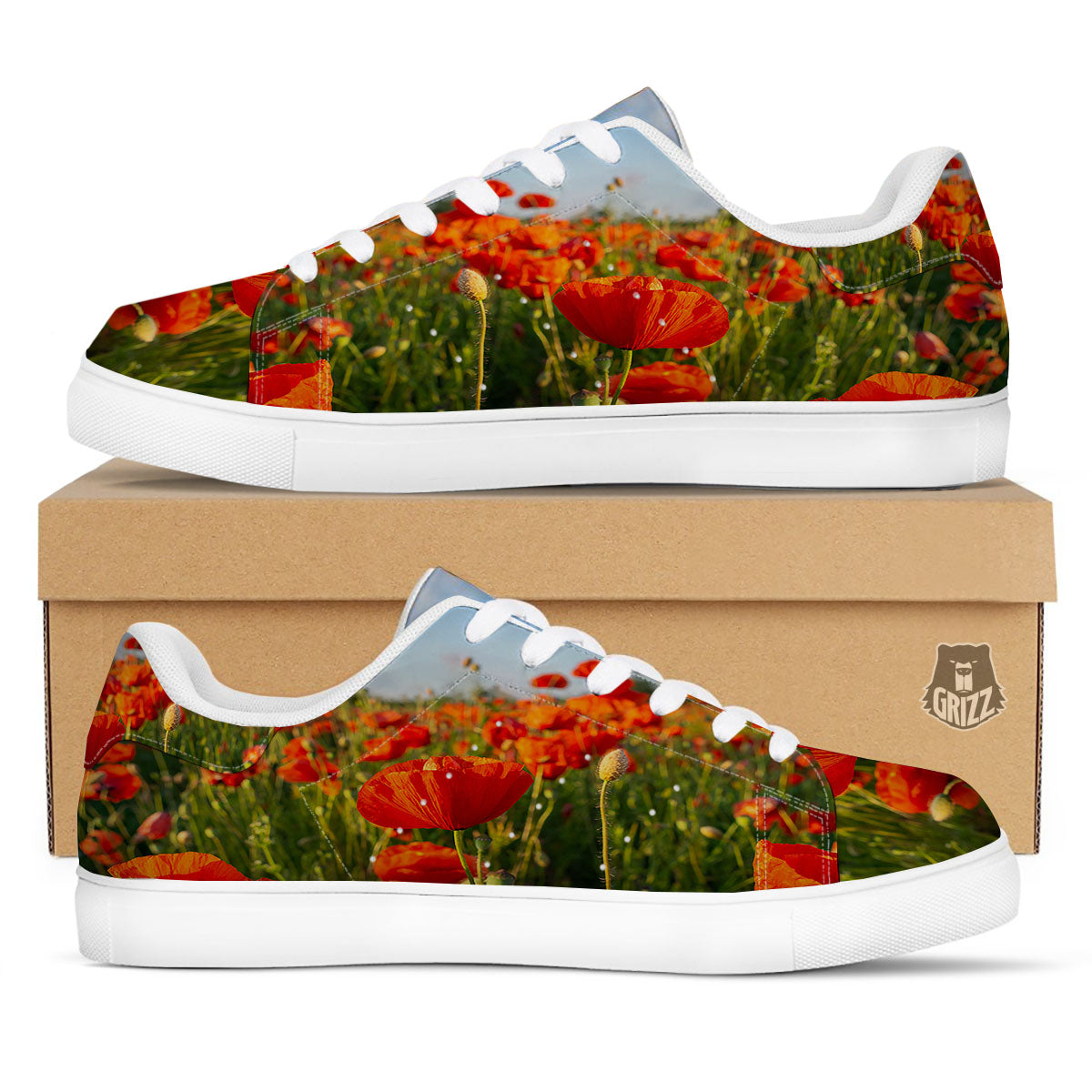 Remembrance Poppy Day Print White Low Top Sneakers-grizzshop