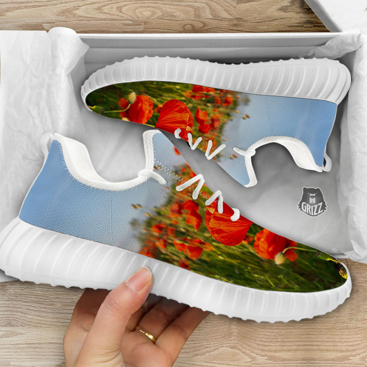 Remembrance Poppy Day Print White Walking Shoes-grizzshop