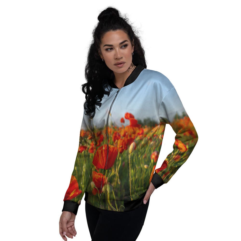 Remembrance Poppy Day Print Women's Bomber Jacket-grizzshop