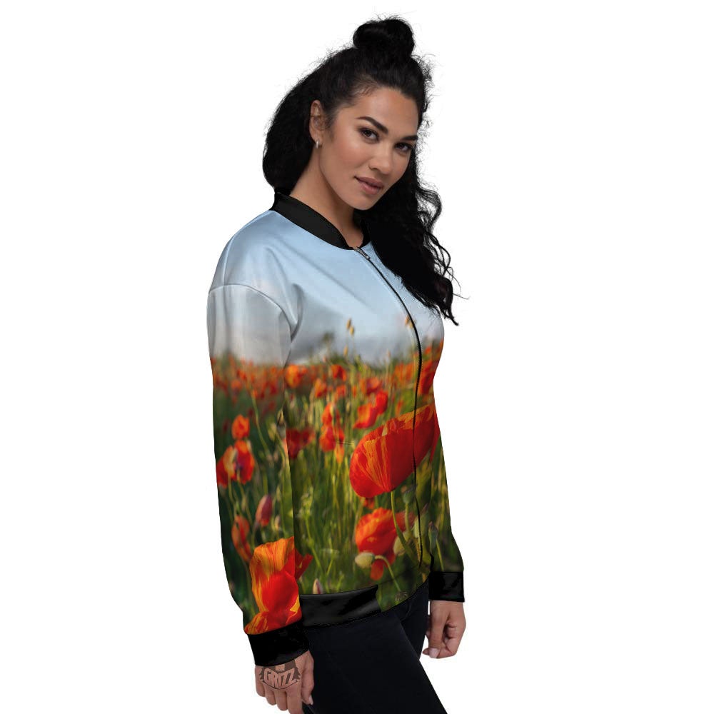 Remembrance Poppy Day Print Women's Bomber Jacket-grizzshop