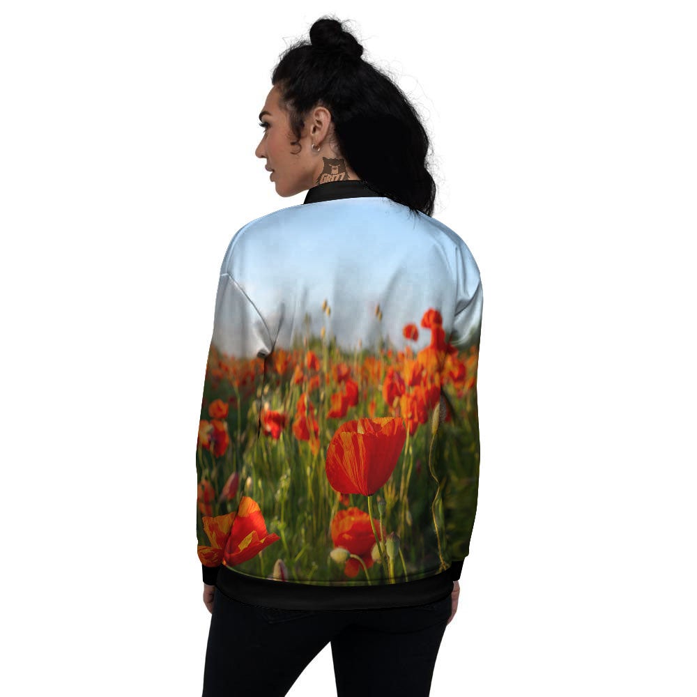 Remembrance Poppy Day Print Women's Bomber Jacket-grizzshop