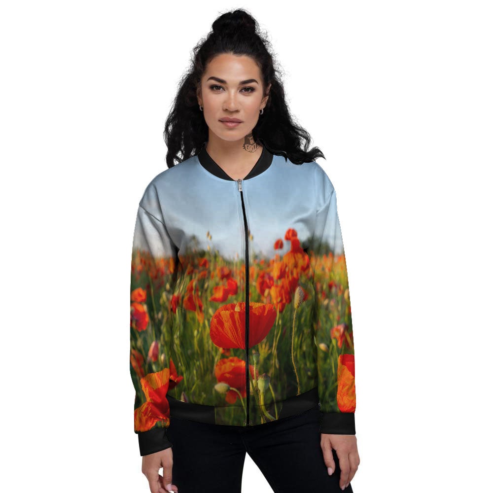 Remembrance Poppy Day Print Women's Bomber Jacket-grizzshop