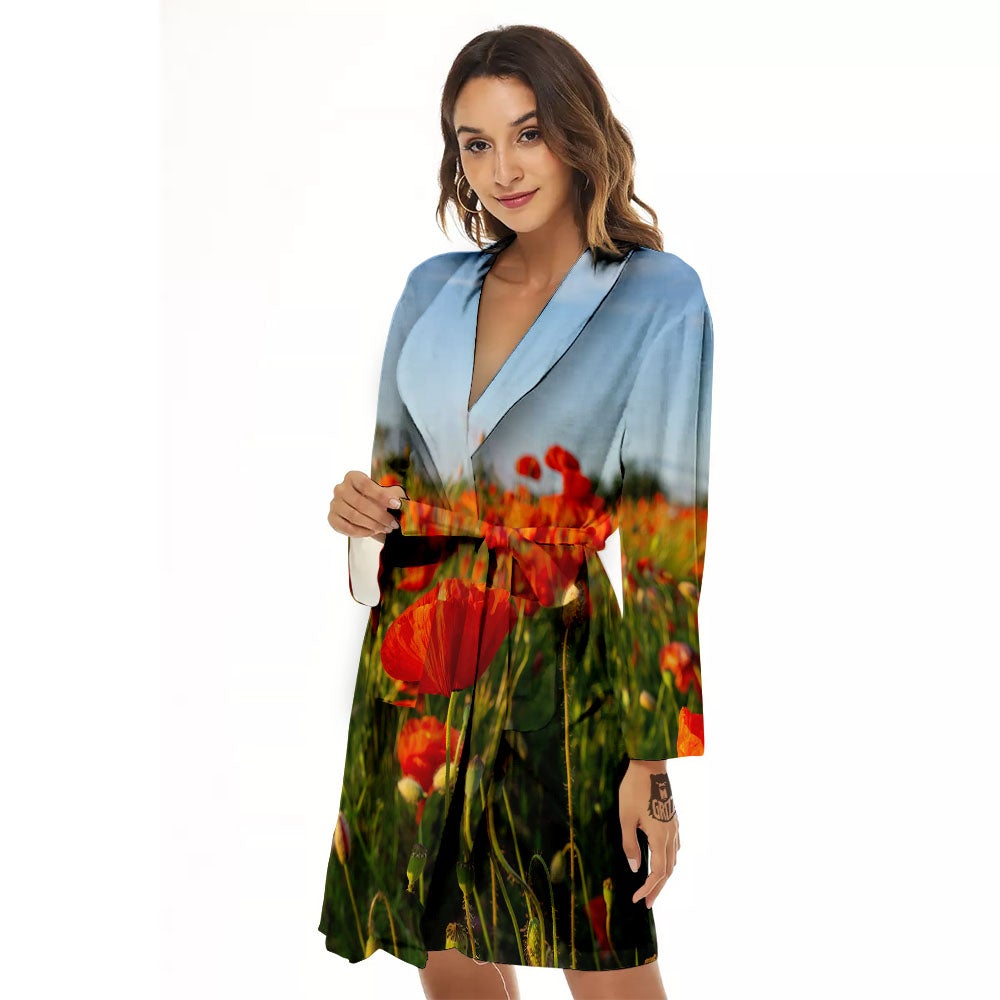 Remembrance Poppy Day Print Women's Robe-grizzshop