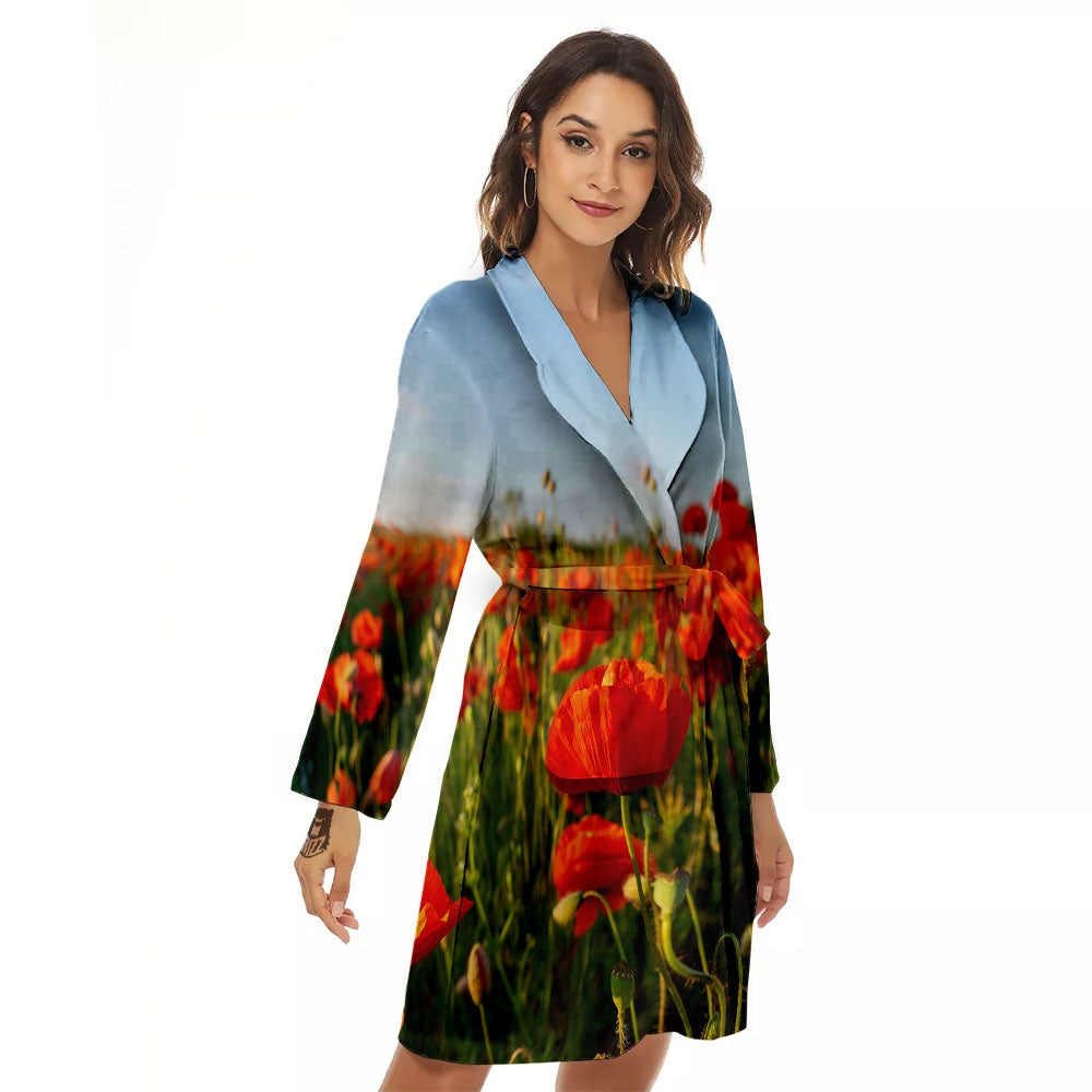 Remembrance Poppy Day Print Women's Robe-grizzshop