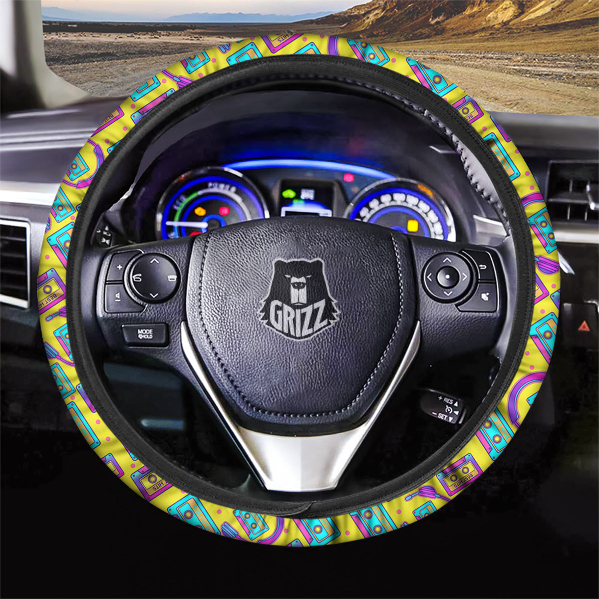 Retro Cassette And Earphones Print Pattern Car Steering Wheel Cover-grizzshop