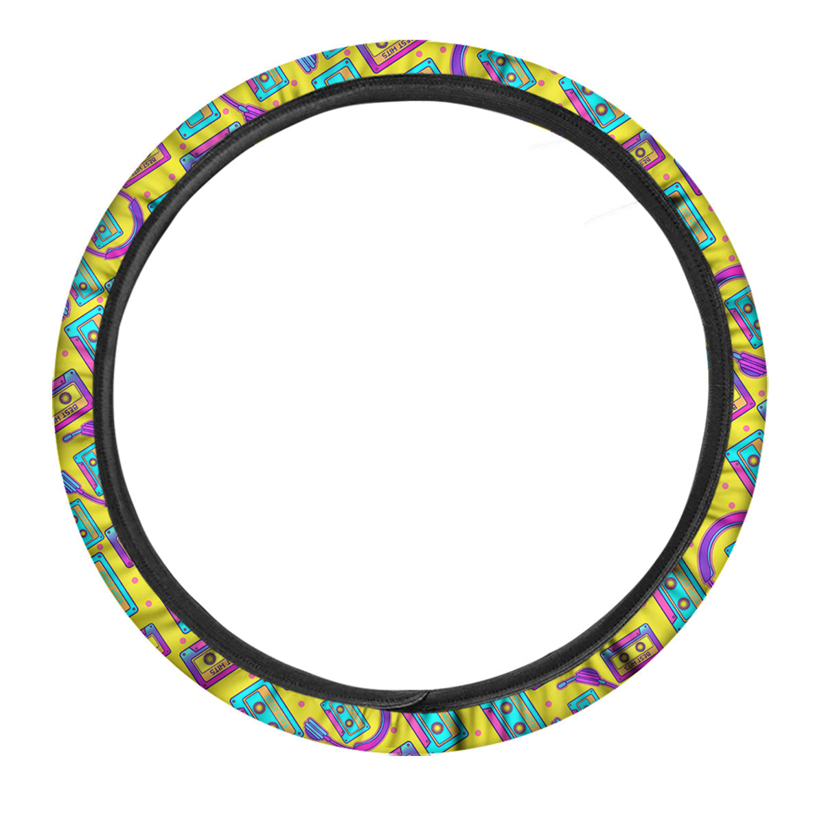 Retro Cassette And Earphones Print Pattern Car Steering Wheel Cover-grizzshop