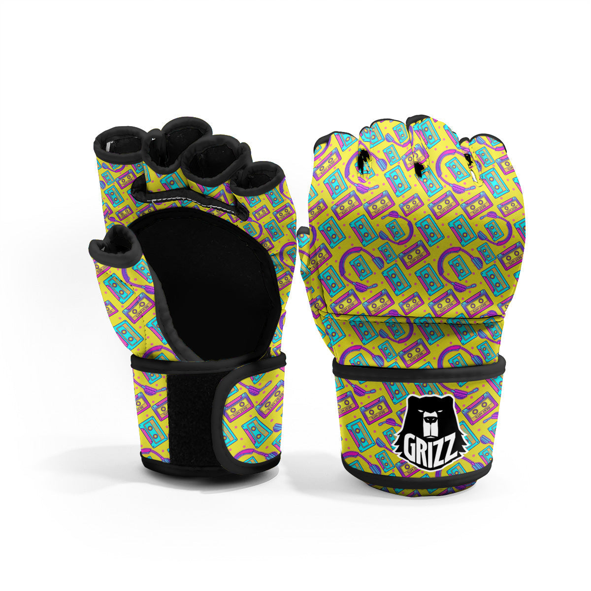 Retro Cassette And Earphones Print Pattern MMA Gloves-grizzshop