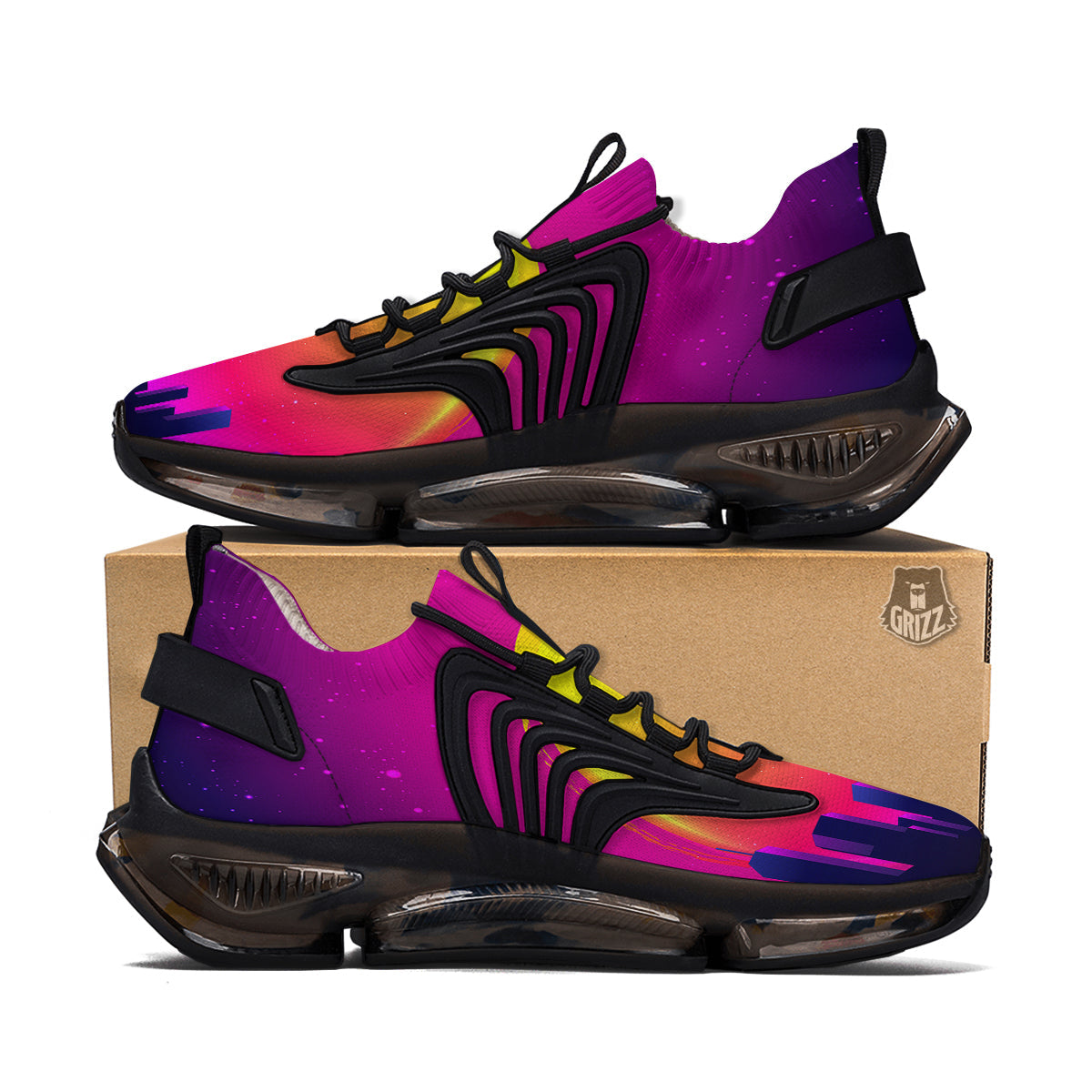 Retro City Sunrise Print Black Gym Shoes-grizzshop