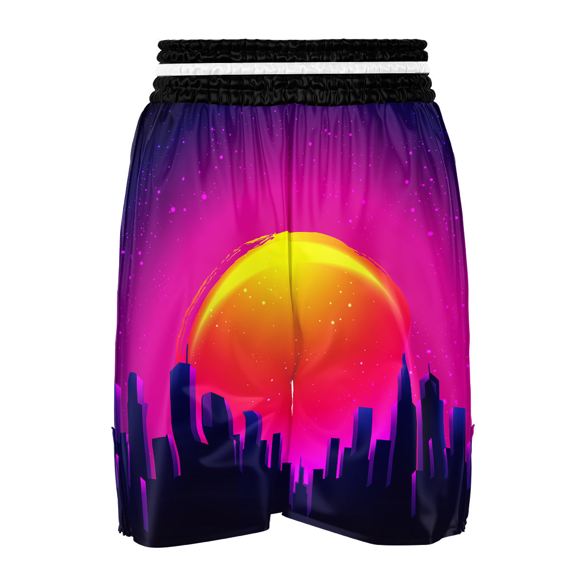 Retro City Sunrise Print Boxing Shorts-grizzshop