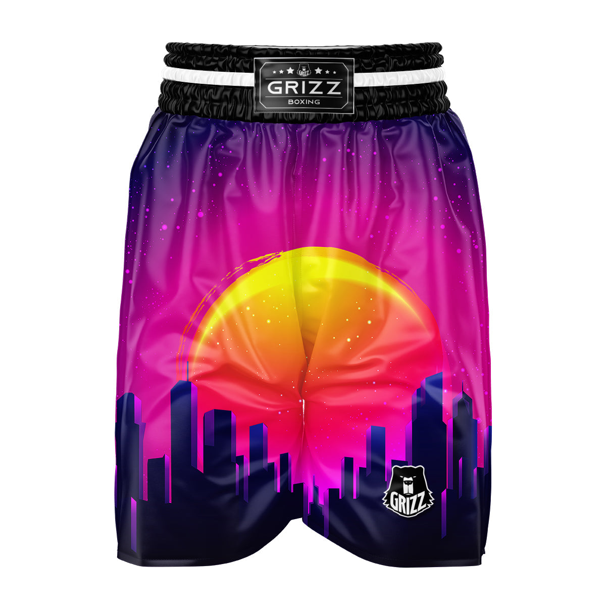 Retro City Sunrise Print Boxing Shorts-grizzshop