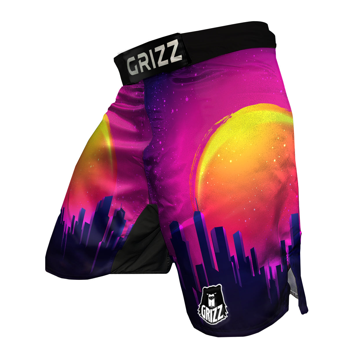 Retro City Sunrise Print MMA Shorts-grizzshop