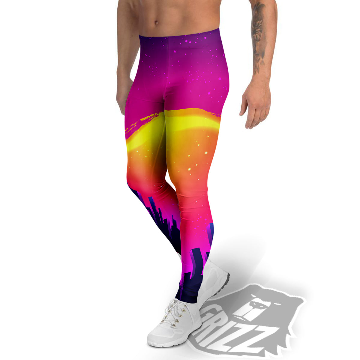 Retro City Sunrise Print Men's Leggings-grizzshop