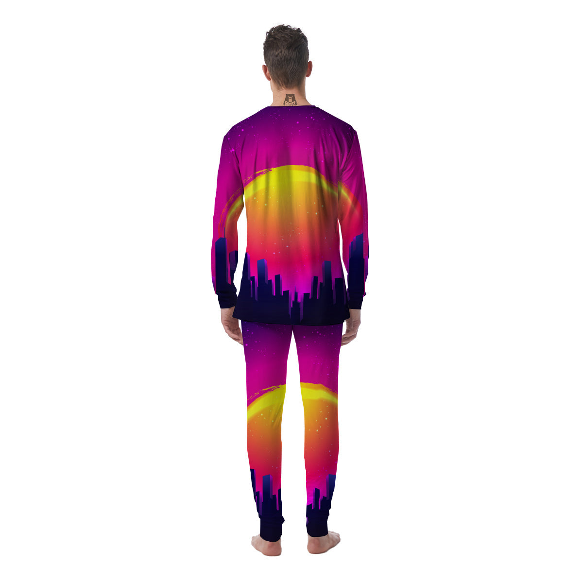 Retro City Sunrise Print Men's Pajamas-grizzshop