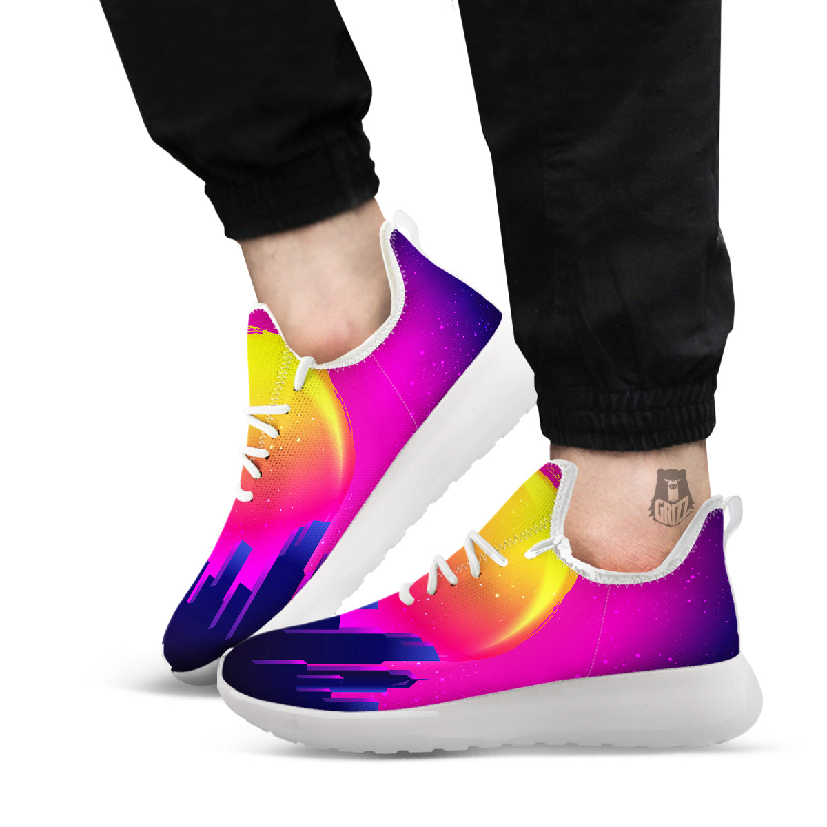 Retro City Sunrise Print White Athletic Shoes-grizzshop
