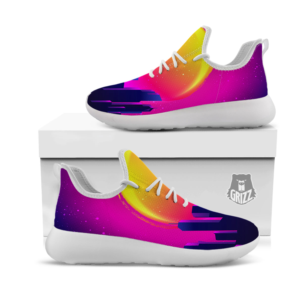 Retro City Sunrise Print White Athletic Shoes-grizzshop