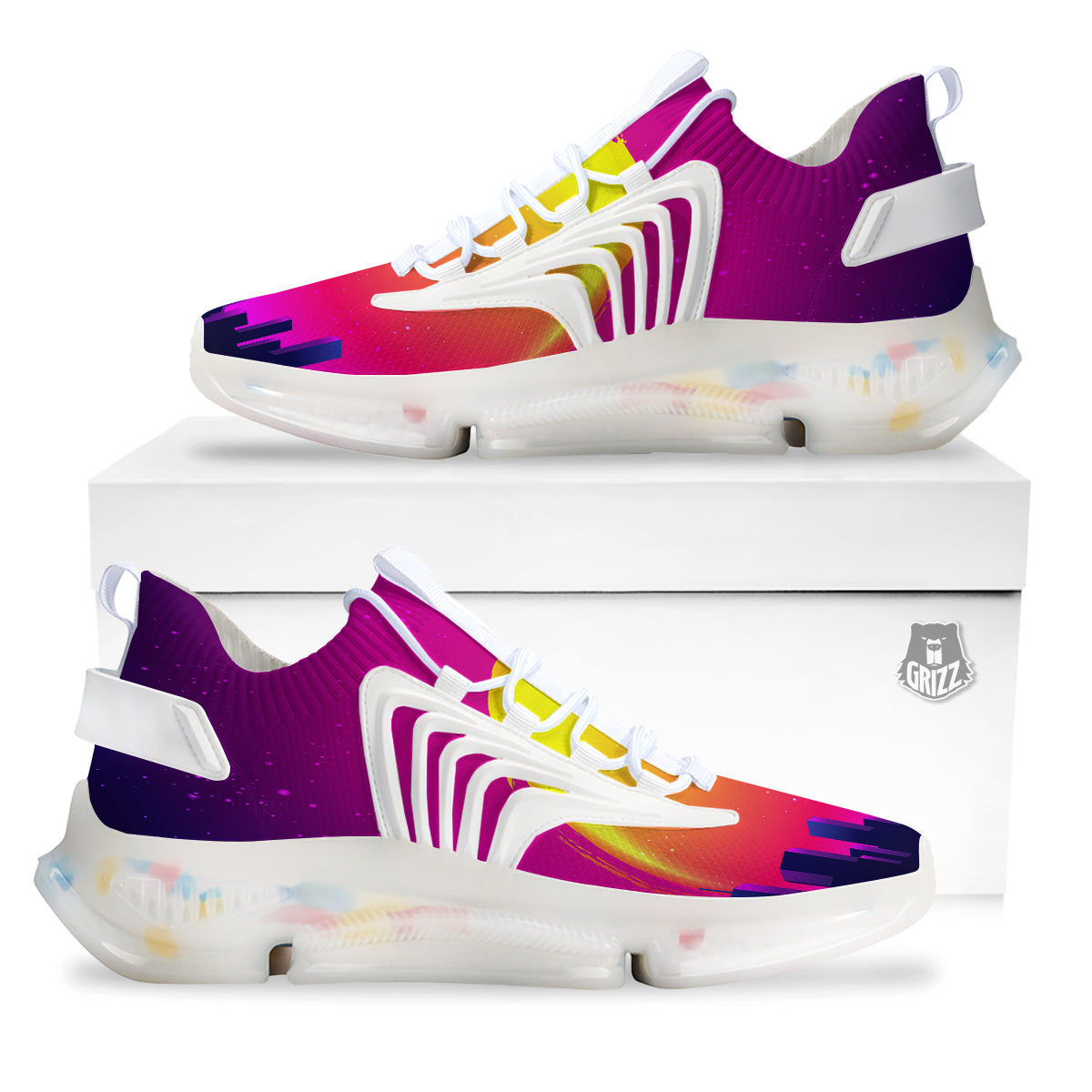 Retro City Sunrise Print White Gym Shoes-grizzshop