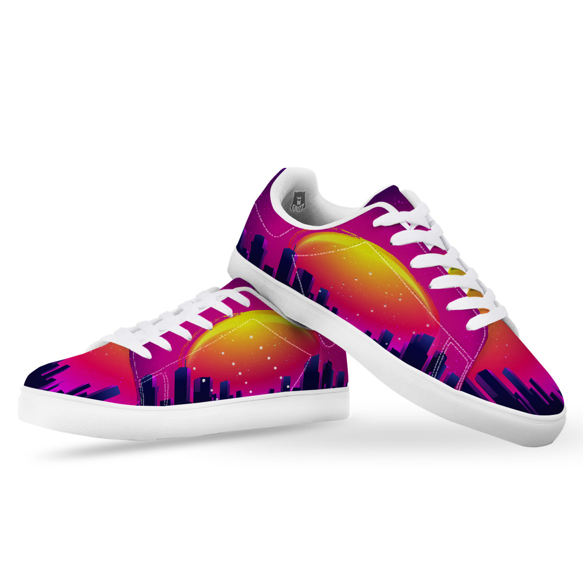 Retro City Sunrise Print White Low Top Sneakers-grizzshop