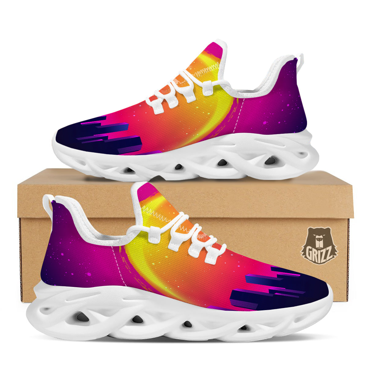 Retro City Sunrise Print White Running Shoes-grizzshop