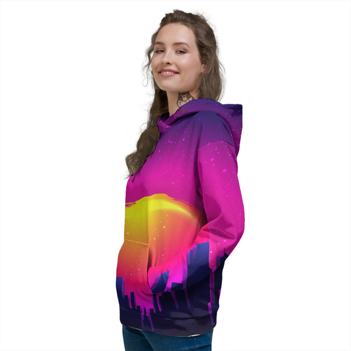 Retro City Sunrise Print Women's Hoodie-grizzshop