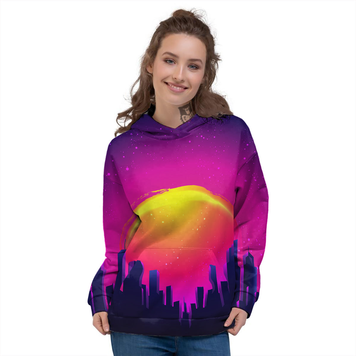 Retro City Sunrise Print Women's Hoodie-grizzshop