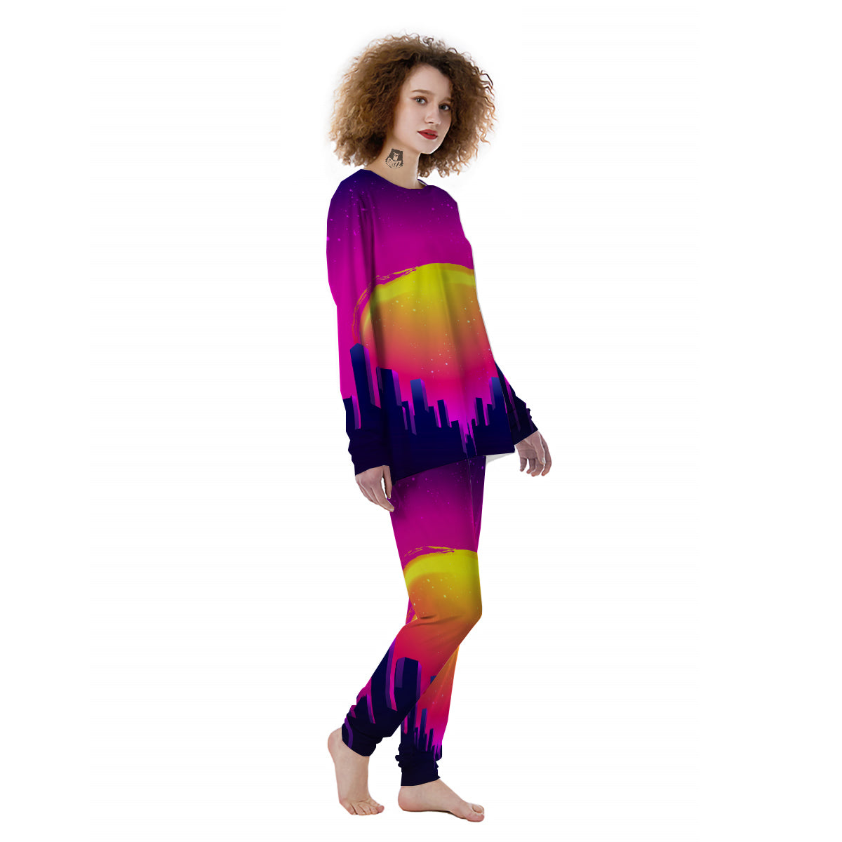 Retro City Sunrise Print Women's Pajamas-grizzshop