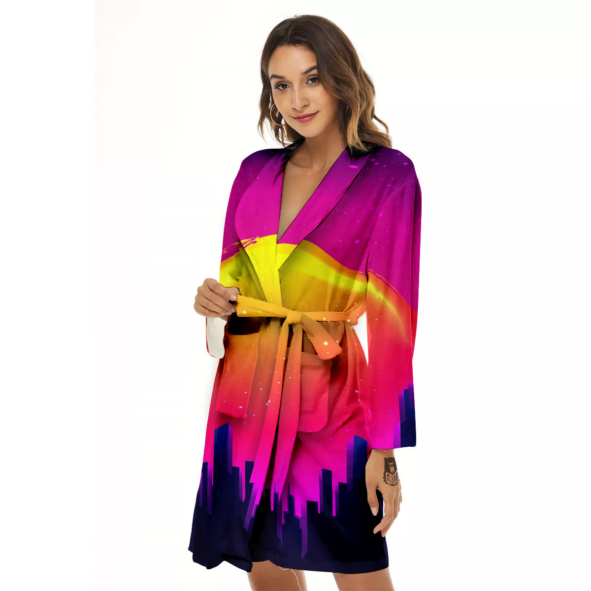 Retro City Sunrise Print Women's Robe-grizzshop