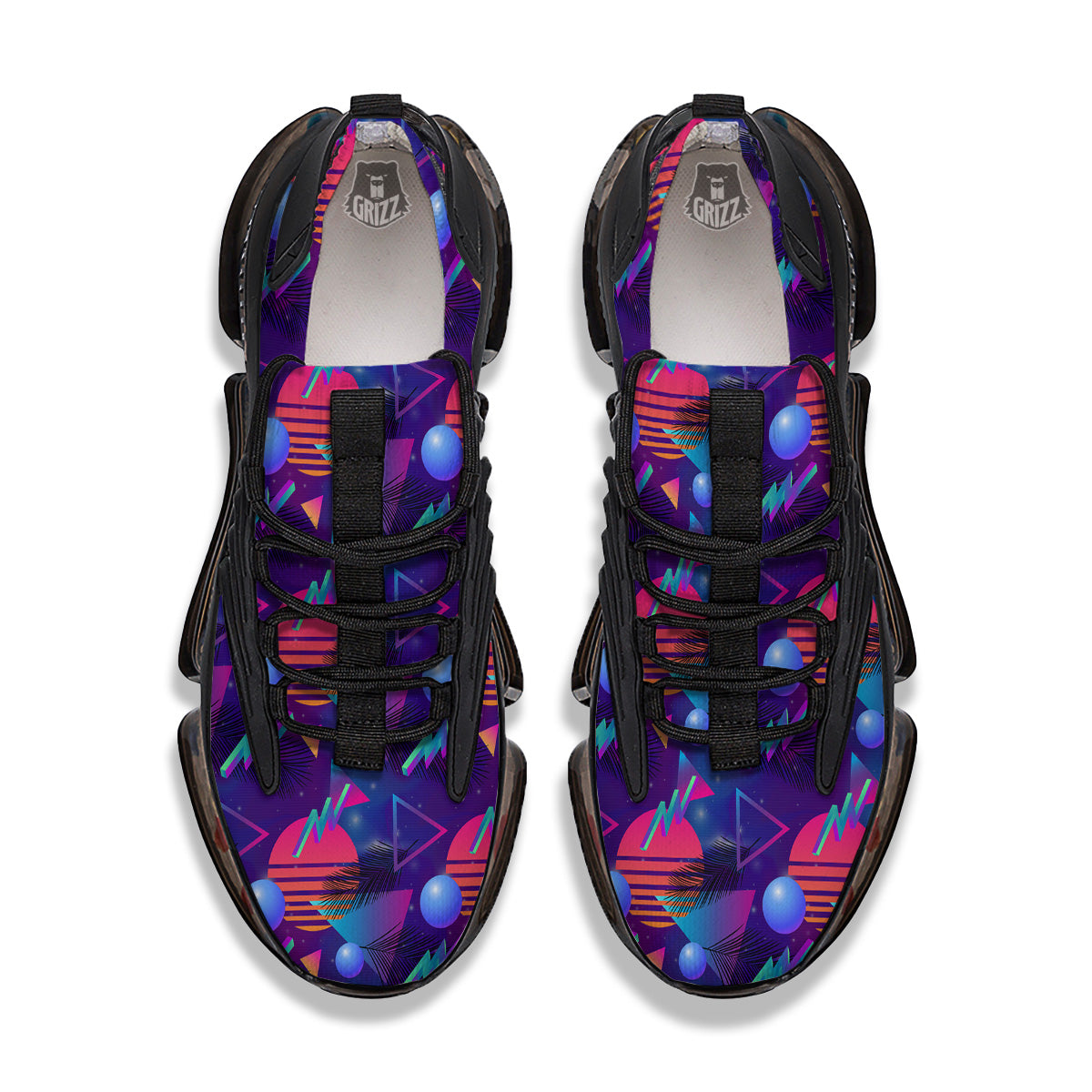 Retro Futuristic Neon Theme Print Pattern Black Gym Shoes-grizzshop