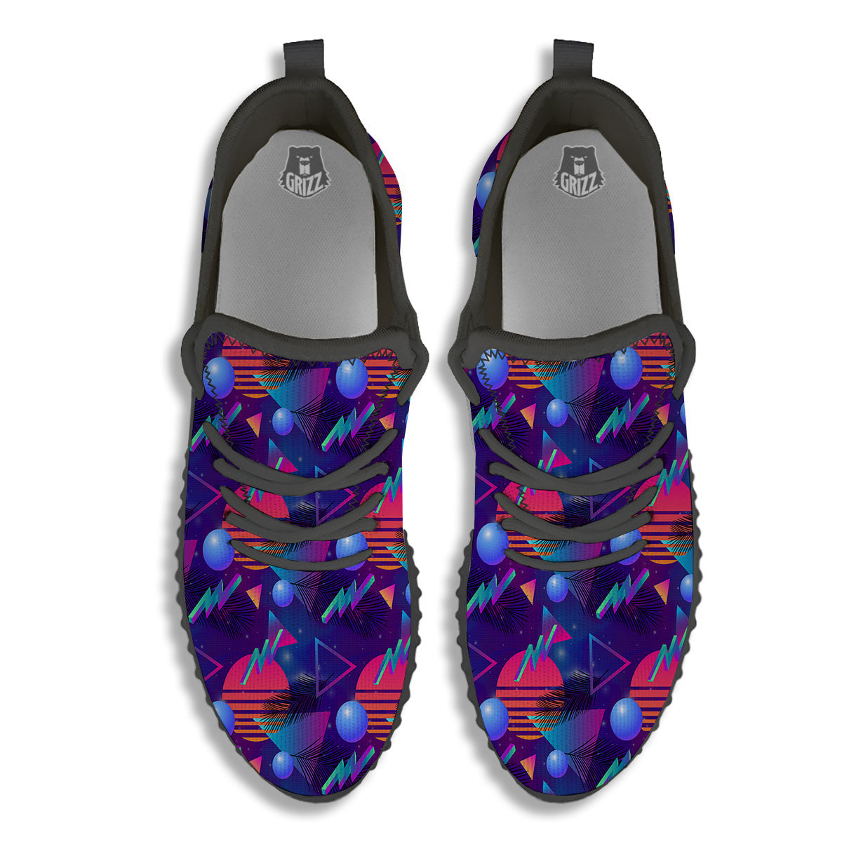 Retro Futuristic Neon Theme Print Pattern Black Walking Shoes-grizzshop