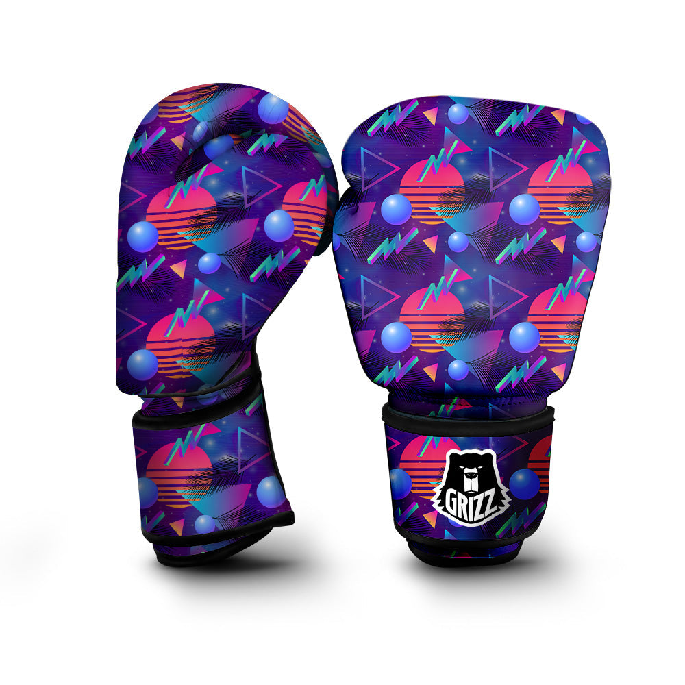 Retro Futuristic Neon Theme Print Pattern Boxing Gloves-grizzshop