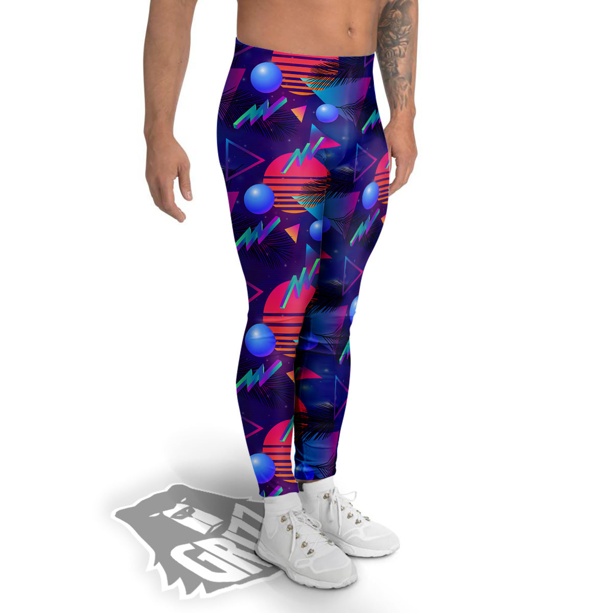 Retro Futuristic Neon Theme Print Pattern Men's Leggings-grizzshop